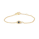 10K Yellow Gold Blue Sapphire and Diamond Accent Evil Eye Station Link Bracelet  (H-I Color, I1-I2 Clarity) - Size 7"-4