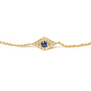 10K Yellow Gold Blue Sapphire and Diamond Accent Evil Eye Station Link Bracelet  (H-I Color, I1-I2 Clarity) - Size 7"-5
