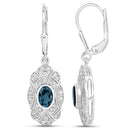 1.32 Carat Genuine London Blue Topaz and White Topaz .925 Sterling Silver Earrings-3