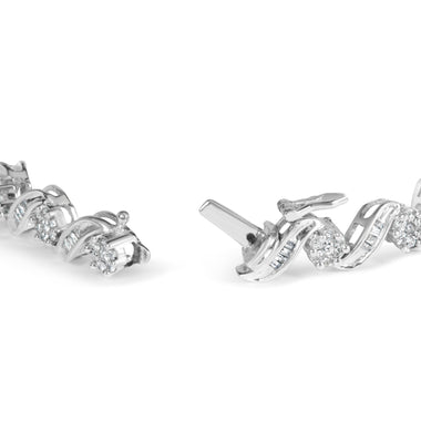 14K White Gold 2.00 Cttw Diamond Cluster and Spiral Link Bracelet (I-J Color, I1-I2 Clarity) - 7" - 0