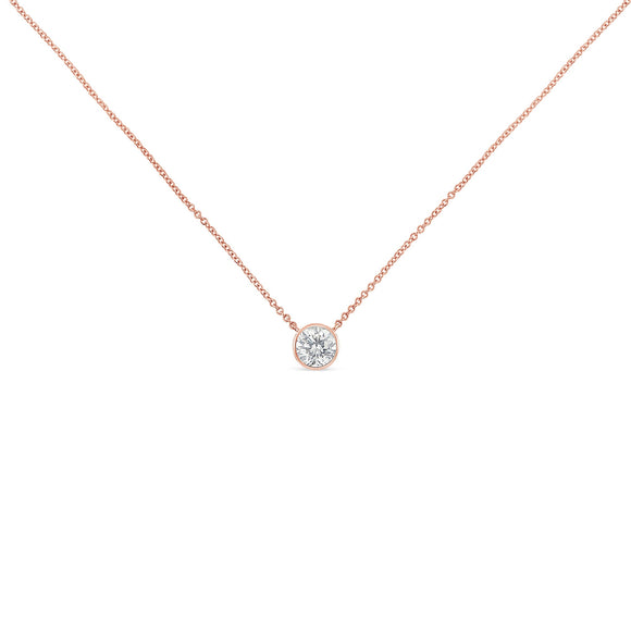 2 Micron 14K Rose Gold Plated Sterling Silver Bezel-Set Diamond Solitaire Pendant Necklace (1/3 cttw, H-I Color, I1-I2 Clarity)