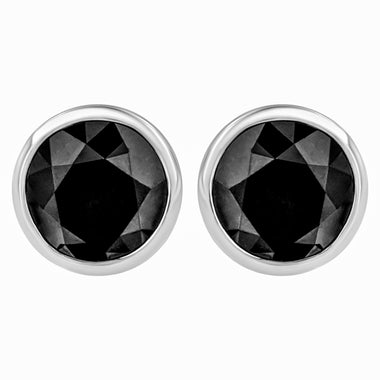 14K White Gold 1/2 Cttw Round Brilliant-Cut Black Diamond Bezel-Set Stud Earrings with Screw Backs (Fancy Color-Enhanced, I2-I3 Clarity) - 0