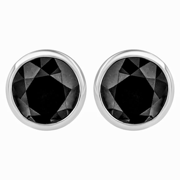 14K White Gold 1/2 Cttw Round Brilliant-Cut Black Diamond Bezel-Set Stud Earrings with Screw Backs (Fancy Color-Enhanced, I2-I3 Clarity)