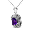 .925 Sterling Silver Purple Amethyst and Diamond Accent Art Deco Style 18" Pendant Necklace (I-J Color, I1-I2 Clarity)-2