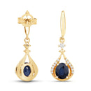 0.86 Carat Genuine Blue Sapphire and White Diamond 14K Yellow Gold Earrings-3
