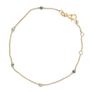 14K Yellow Gold Alternating Green Emerald and Diamond Bezel Station Chain Bracelet - Size 7.5 inch-1