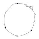 14K White Gold Alternating Blue Sapphire and Diamond Bezel Station Chain Bracelet - Size 7.5 inch-1