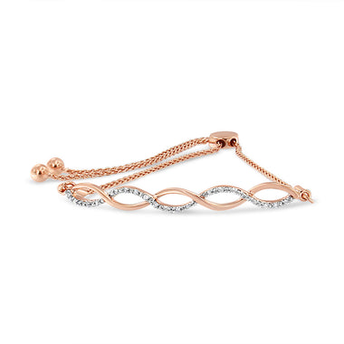 14K Rose Gold Plated .925 Sterling Silver 1/10 cttw Diamond Infinity Twist 4â€-10â€ Adjustable Bolo Bracelet (I-J Color, I2-I3 Clarity) - 0