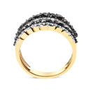 14K Yellow Gold Plated .925 Sterling Silver 1 3/4 Cttw Treated Black and White Alternating Diamond Multi Row Band Ring (Black / I-J Color, I2-I3 Clarity) - Size 7-4
