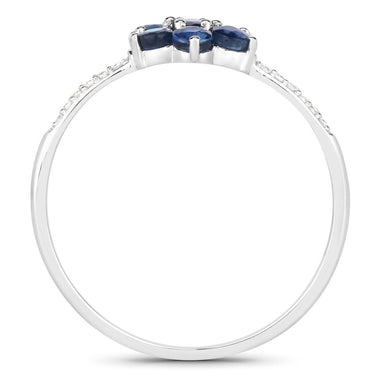 0.59 Carat Genuine Blue Sapphire and White Diamond 14K White Gold Ring - 0