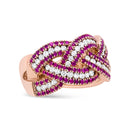18K Rose Gold Red Ruby and 7/8 Cttw Diamond Woven Braided Band Ring (F-G Color, VS1-VS2 Clarity) - Ring Size 7-2