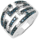0.59 Carat Genuine Blue Diamond & White Diamond .925 Sterling Silver Ring-1