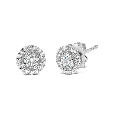 14K White Gold 3/4 Cttw Lab Grown Diamond Solitaire With Halo Stud Earrings (G-H Color, VS2-SI1 Clarity) - 0