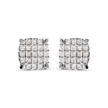 10K White Gold 3/4 Cttw Princess Diamond Composite Cushion Shape Stud Earrings (I-J Color, I1-I2 Clarity)
