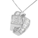 14K White Gold 2 cttw Princess and Baguette Cut Diamond Double Loop Pendant Necklace (G-H, VS1-VS2)-3