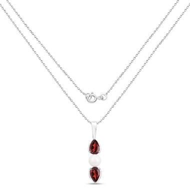 1.50 Carat Genuine Garnet and Pearl .925 Sterling Silver Pendant - 0
