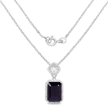 7.37 Carat Genuine Amethyst and White Zircon .925 Sterling Silver Pendant - 0