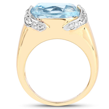 14K Yellow Gold Plated 6.56 Carat Genuine Blue Topaz and White Topaz .925 Sterling Silver Ring - 0