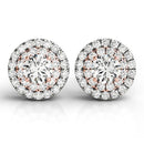 14k White and Rose Gold Round Halo Diamond Earrings (3/4 cttw)-3