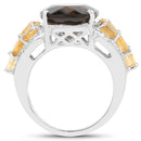 9.74 Carat Genuine Smoky Quartz, Citrine & White Topaz .925 Sterling Silver Ring-2