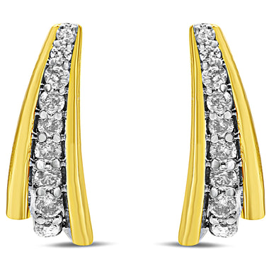 10K Yellow Gold Plated .925 Sterling Silver 0.50 Cttw Round Diamond Graduated Huggie Earrings (I-J Color, I2-I3 Clarity) - 0