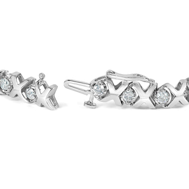 10k White Gold 2.00 Cttw Round-Cut Diamond "XOXO" Link 7" Bracelet (I-J Color, I2-I3 Clarity) - 0