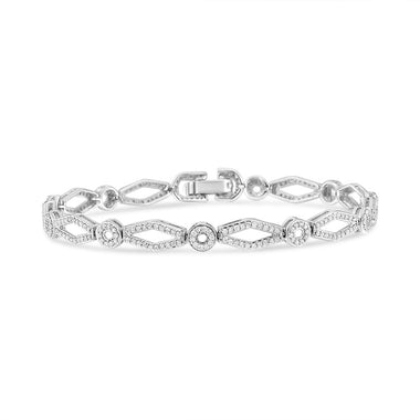 .925 Sterling Silver 1 1/2 Cttw Diamond Studded Alternating Circle and Kite-Shaped Vintage-Style Link Bracelet (I-J Color, I2-I3 Clarity) 7 Inch - 0