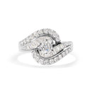 14K White Gold 1.00 Cttw Round and Baguette cut Diamond Swirl Cocktail Ring (H-I Color, SI2-I1 Clarity) - Ring Size 7-4
