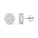 14K White Gold 3 cttw Prong Set Round-Cut Diamond Floral Cluster Stud Earring (I-J Color, SI1-SI2 Clarity)-2