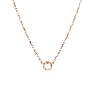 14k Rose Gold 17 inch Necklace with Round White Topaz - 0