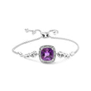 .925 Sterling Silver 10mm Cushion Cut Amethyst Gemstone and Diamond Accent Lariat 4â€-10â€ Adjustable Bolo Bracelet (H-I Color, SI1-SI2 Clarity)-1