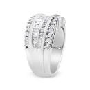 14K White Gold 1.00 Cttw Round and Baguette-Cut Diamond Modern Band Ring (H-I Color, SI2-I1 Clarity) - Ring Size 7-3