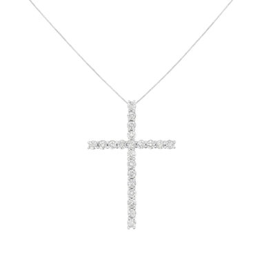 .925 Sterling Silver 4.0 Cttw Diamond 2-1/4" Cross Pendant with Box Chain Necklace (I-J Color, I1-I2 Clarity) - 18" - 0