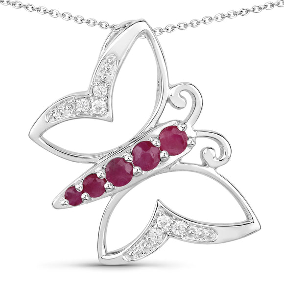 0.62 Carat Genuine Ruby and White Zircon .925 Sterling Silver Necklace
