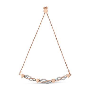 14K Rose Gold Plated .925 Sterling Silver Diamond Accent Layered Infinity Link and Heart Adjustable 4â€-10â€ Adjustable Bolo Bracelet (I-J Color, I3 Clarity) - 0