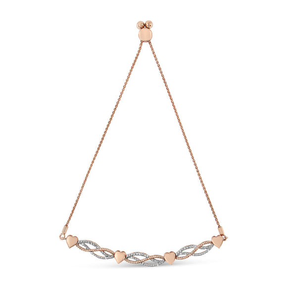 14K Rose Gold Plated .925 Sterling Silver Diamond Accent Layered Infinity Link and Heart Adjustable 4â€-10â€ Adjustable Bolo Bracelet (I-J Color, I3 Clarity)