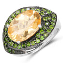 6.11 Carat Genuine Citrine and Chrome Diopside .925 Sterling Silver Ring-1
