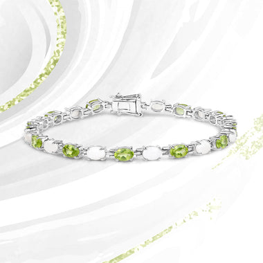 7.92 Carat Genuine Peridot and Opal .925 Sterling Silver Bracelet - 0