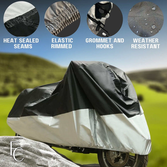 Light Weight Motorcycle Cover (XL) with Cable & Lock. Fits up to 94" Length Medium Cruiser, Large Sport Bike