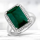 5.72 Carat Dyed Emerald and White Diamond .925 Sterling Silver Ring-1