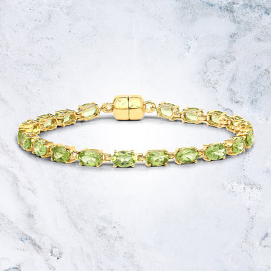 18K Yellow Gold Plated 9.03 Carat Genuine Peridot .925 Sterling Silver Bracelet - 0