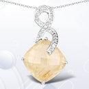 8.81 Carat Genuine Golden Rutile and White Diamond .925 Sterling Silver Pendant-1