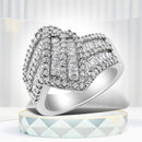 14K White Gold 1-1/2 Cttw Round and Baguette Diamond Bypass Cocktail Ring Band (H-I Color, SI1-SI2 Clarity) - Size 7-1