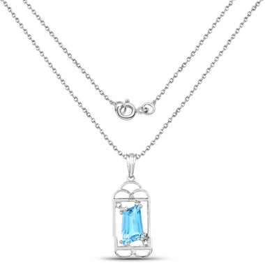 4.57 Carat Genuine Swiss Blue Topaz & White Topaz .925 Sterling Silver Pendant - 0
