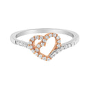 10K Rose Gold over .925 Sterling Silver 1/5 Cttw Diamond Two Tone Open Heart Promise or Fashion Ring (I-J Color, I2-I3 Clarity) - Size 6-3