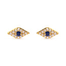 10K Yellow Gold Blue Sapphire and Diamond Accent Evil Eye Stud Earring (H-I Color, I1-I2 Clarity)-1