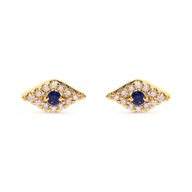 10K Yellow Gold Blue Sapphire and Diamond Accent Evil Eye Stud Earring (H-I Color, I1-I2 Clarity)