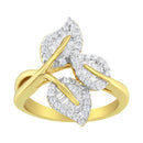 10k Yellow and White Gold 1/2 Cttw Baguette and Round Diamond Bypass Triple Leaf Ring (I-J Color, I1-I2 Clarity) - Size 7-1