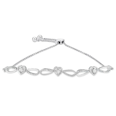 .925 Sterling Silver Diamond Accent Heart and Infinity 4â€-10â€ Adjustable Bolo Bracelet (I-J Color, I3 Clarity)