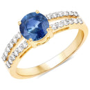 1.29 Carat Genuine Blue Sapphire and White Diamond 14K Yellow Gold Ring-1